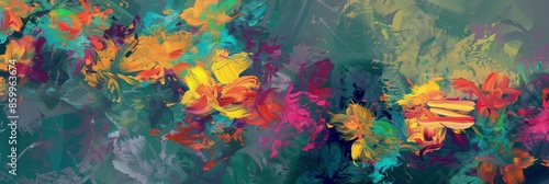 Abstract Impressionist Flowers on a Banner, Paint Brushstrokes, Oil, Oily Florals, AI Generated