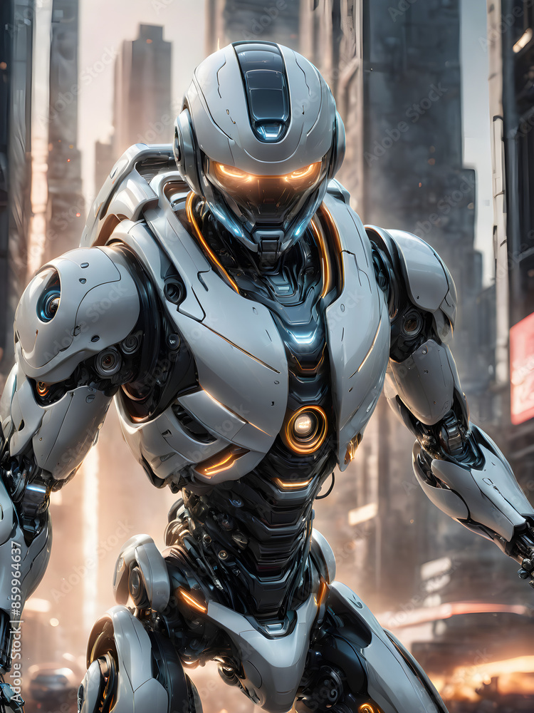 A 3D illustration of a futuristic robot, designed with sleek lines and advanced technology. The robot is shown in a dynamic pose, with glowing elements and a high-tech environment A 3D illustration of a futuristic robot, designed with sleek lines and advanced technology. The robot is shown in a dynamic pose, with glowing elements and a high-tech environment