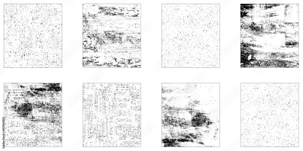 Grunge overlay textures with dust grain isolated on white background. Set of vector paint brush stroke, ink splash and grungy decoration elements. Vector distress overlay textures. Grunge overlay textures with dust grain isolated on white background. Set of vector paint brush stroke, ink splash and grungy decoration elements. Vector distress overlay textures.