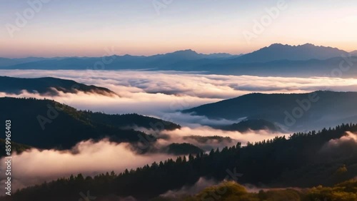 Wallpaper Mural mountain views with clouds lying in the valley between the mountains footage Torontodigital.ca