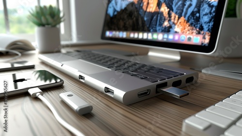 USB c dock with to usb stick connected to digital tablet photo