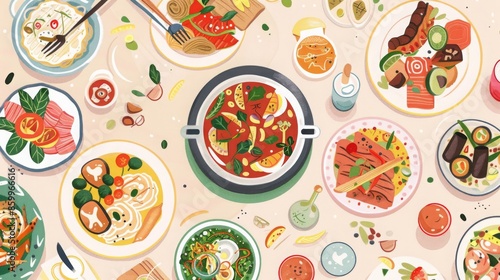 Fototapeta Naklejka Na Ścianę i Meble -  Colorful Dishes of Asian Food.