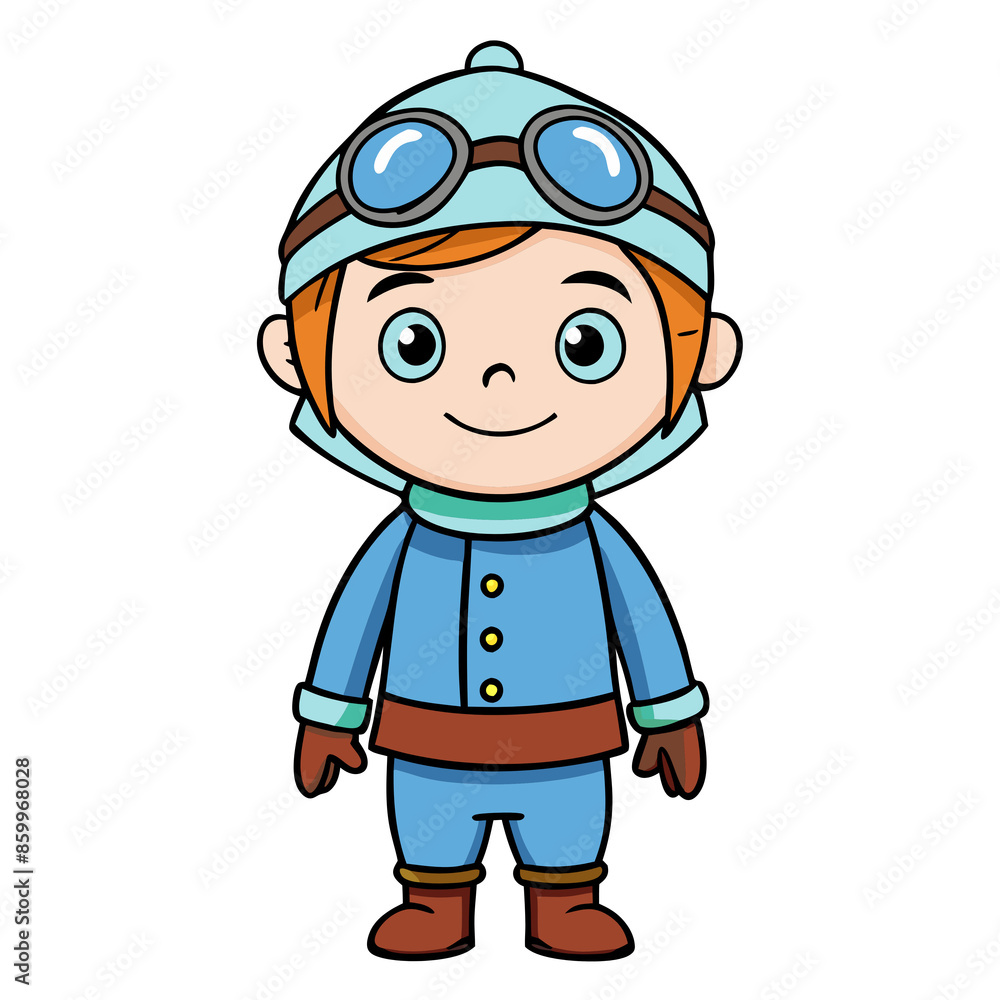 Cute cartoon boy in blue aviator outfit with goggles, perfect for educational and children's content. Cute cartoon boy in blue aviator outfit with goggles, perfect for educational and children's content.