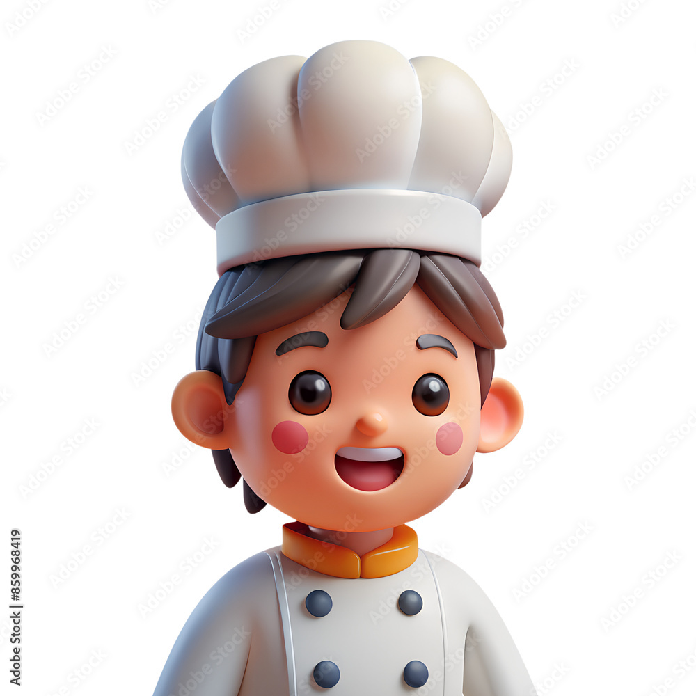 3D illustration of a happy cartoon chef with a white hat and uniform, ideal for culinary, cooking, and food-related content. 3D illustration of a happy cartoon chef with a white hat and uniform, ideal for culinary, cooking, and food-related content.
