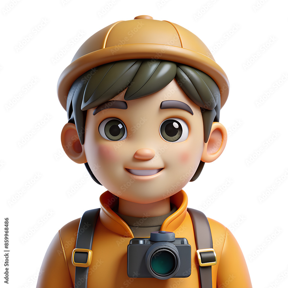 3D illustration of a young explorer with a camera and safety hat, ready for adventure. Perfect for education and exploration themes. 3D illustration of a young explorer with a camera and safety hat, ready for adventure. Perfect for education and exploration themes.
