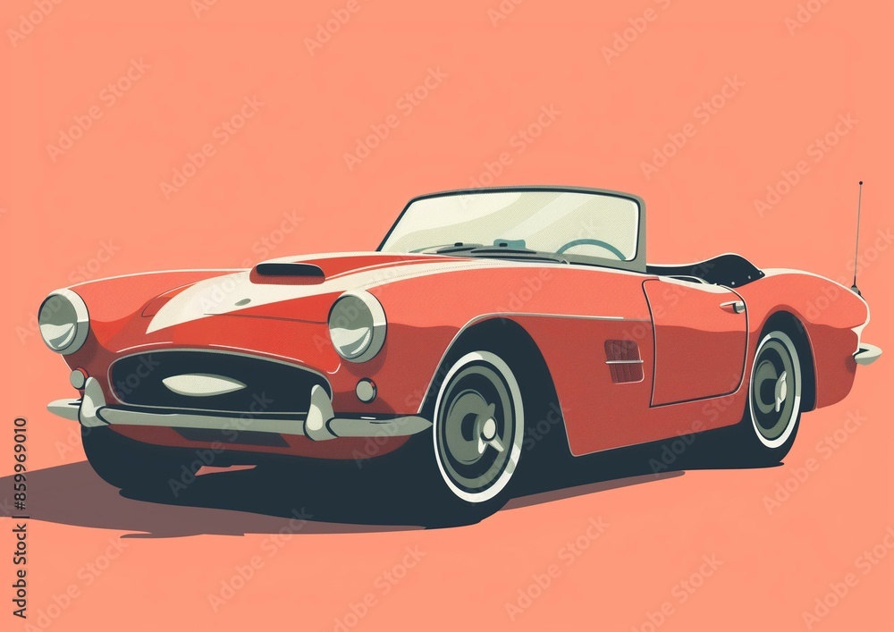 Retro Illustration of a Red Classic Convertible Car Retro Illustration of a Red Classic Convertible Car