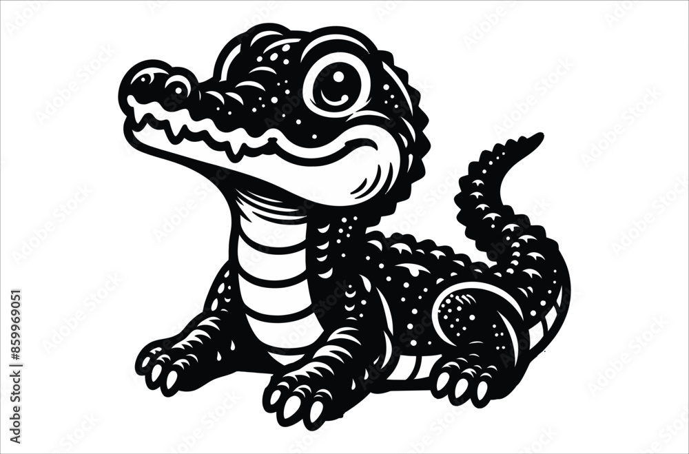 adorable line art vector silhouette illustration of a baby Crocodile adorable line art vector silhouette illustration of a baby Crocodile