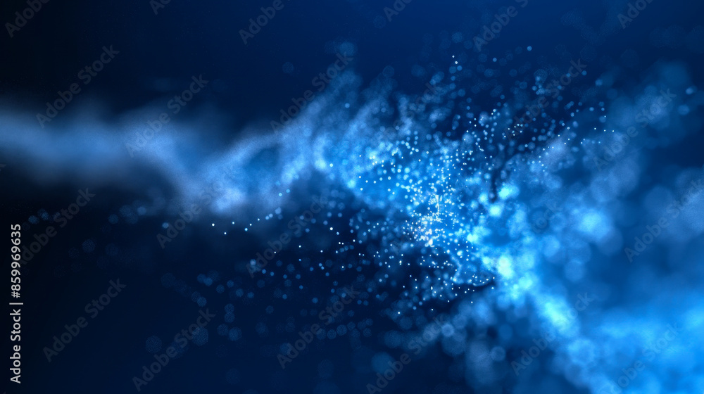 Abstract blue particles floating in dark background, representing a cosmic or microscopic phenomenon. Perfect for science or technology themes. Abstract blue particles floating in dark background, representing a cosmic or microscopic phenomenon. Perfect for science or technology themes.