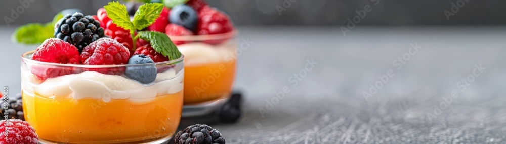 Delicious Fruit Dessert with Cream and Mint. Delicious Fruit Dessert with Cream and Mint.