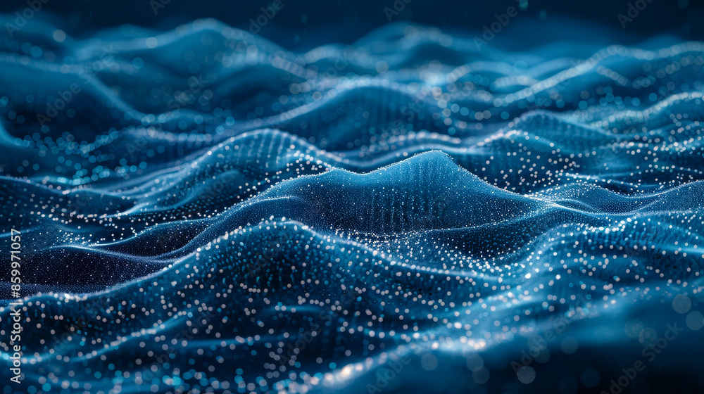 Abstract digital wave background with glowing dots, representing technology, big data, and neural networks in a futuristic style. Abstract digital wave background with glowing dots, representing technology, big data, and neural networks in a futuristic style.