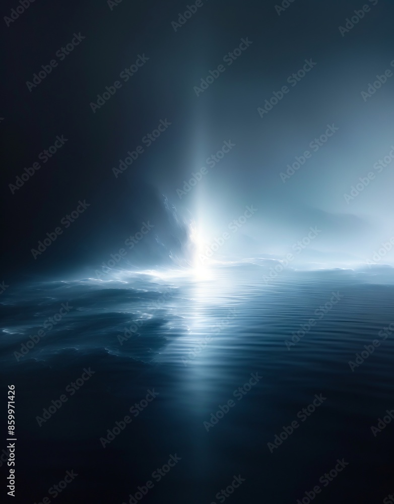 A dark ocean with a bright light shining through. A dark ocean with a bright light shining through.