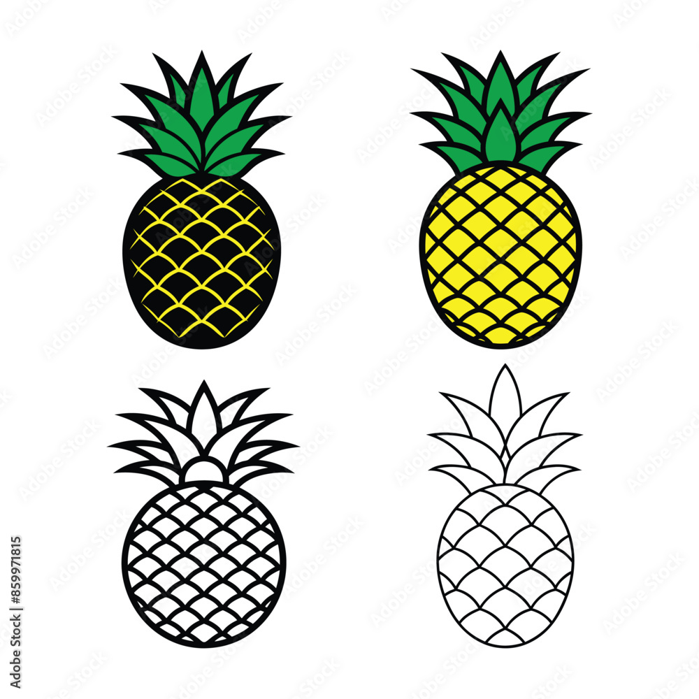 Pineapple fruit picon design template vector isolated bundle set Vector Illustration. Pineapple fruit picon design template vector isolated bundle set Vector Illustration.