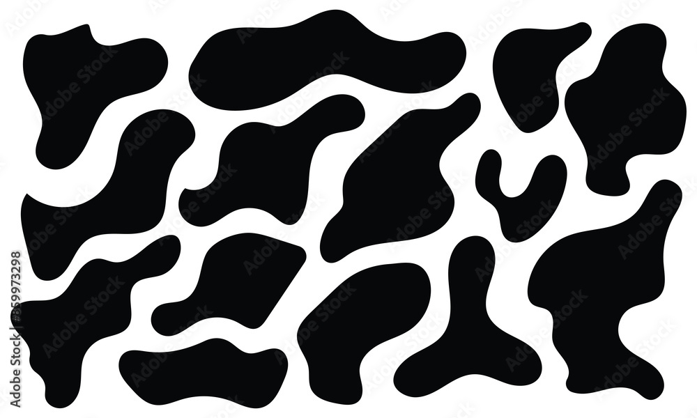 Set of different blotch shapes. Random abstract liquid shapes, round abstract organic elements. Pebble, drops and blobs silhouettes. Simple rounded shapes. Vector illustration in eps 10. Set of different blotch shapes. Random abstract liquid shapes, round abstract organic elements. Pebble, drops and blobs silhouettes. Simple rounded shapes. Vector illustration in eps 10.
