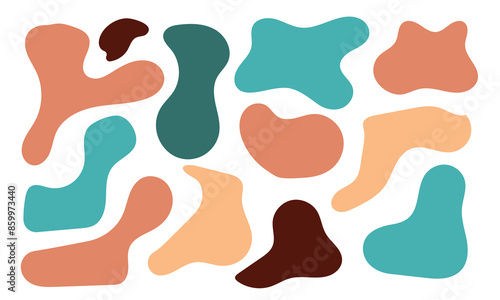 Organic amoeba blob shape abstract colorful vector illustration isolated on white background. Set of irregular round blot form graphic element. doodle drops collection. Contemporary banner in eps 10.