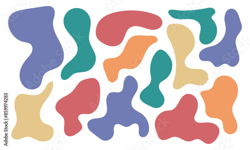 Colorful liquid blobs and organic shapes on beige background. Trendy pattern in doodle style. Minimalist design with basic shapes on white background in eps 10. © CreativeStock