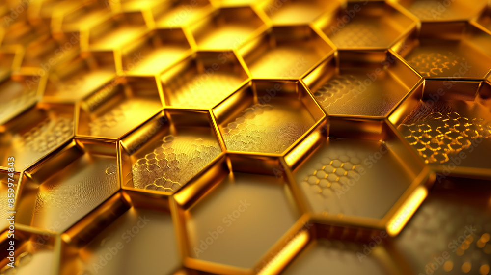 Nanotechnology and modern technologies, graphene honeycomb, gold color Nanotechnology and modern technologies, graphene honeycomb, gold color