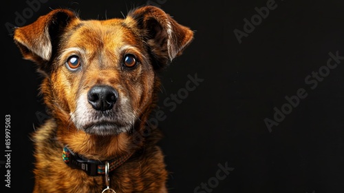 a dog portrait on dark background