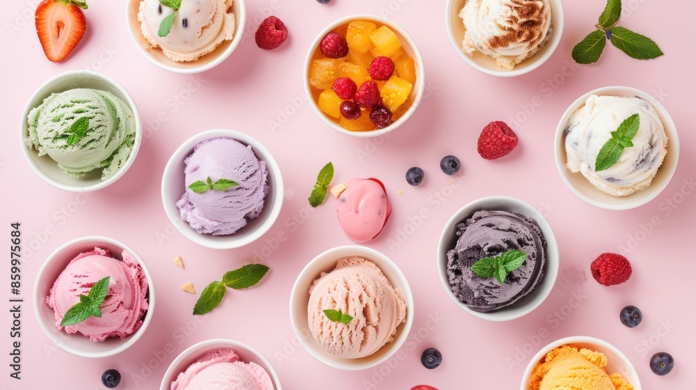 Assortment of Ice Cream Scoops with Toppings