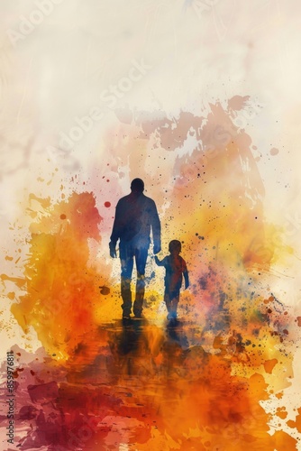 Man and child walk together