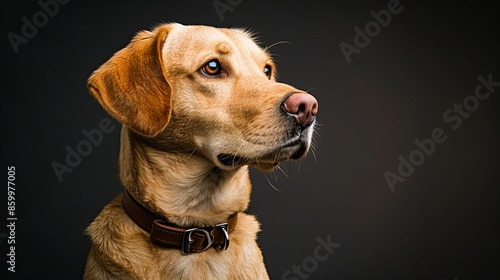 a dog portrait on dark background