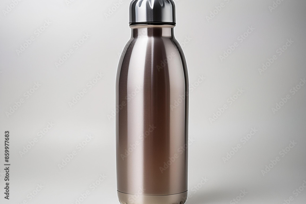 A sleek, reusable stainless steel water bottle with a screw cap and a minimalistic design, isolated on a white background. A sleek, reusable stainless steel water bottle with a screw cap and a minimalistic design, isolated on a white background.