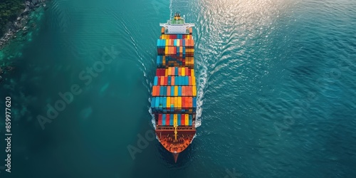 Aerial View of a Cargo Ship at Sea © Nice Seven