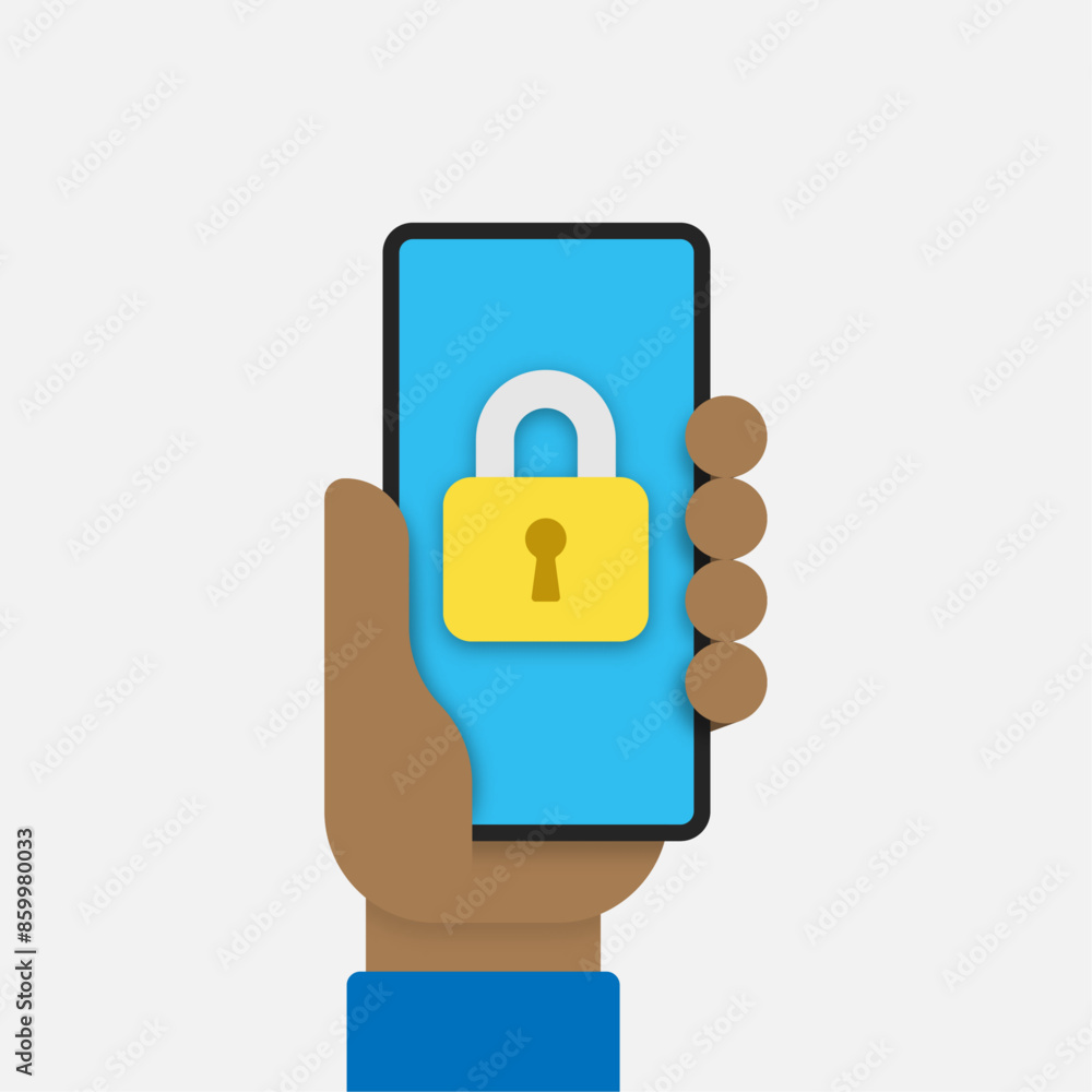 Lock on smartphone screen in hand Lock on smartphone screen in hand