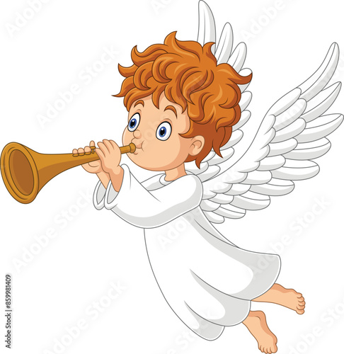 Cartoon angel blowing trumpet