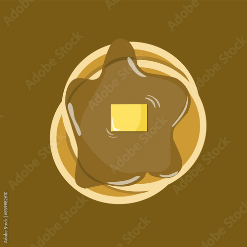Plate of pancakes with butter and syrup honey