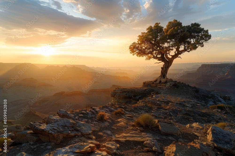 Solitary Tree on a Rocky Cliff at Sunset Solitary Tree on a Rocky Cliff at Sunset