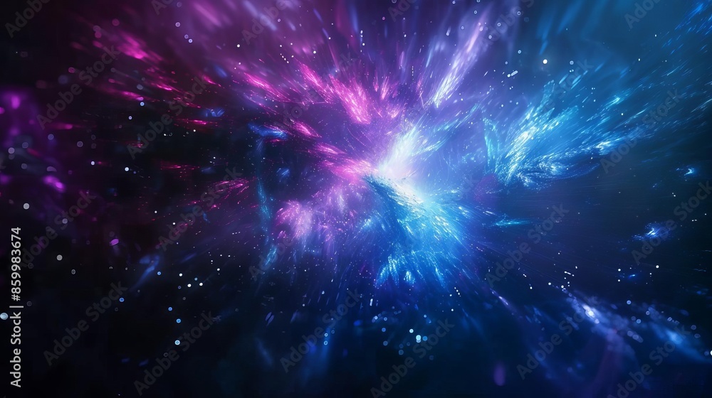 Fototapeta premium Dark abstract background with a burst of blue light