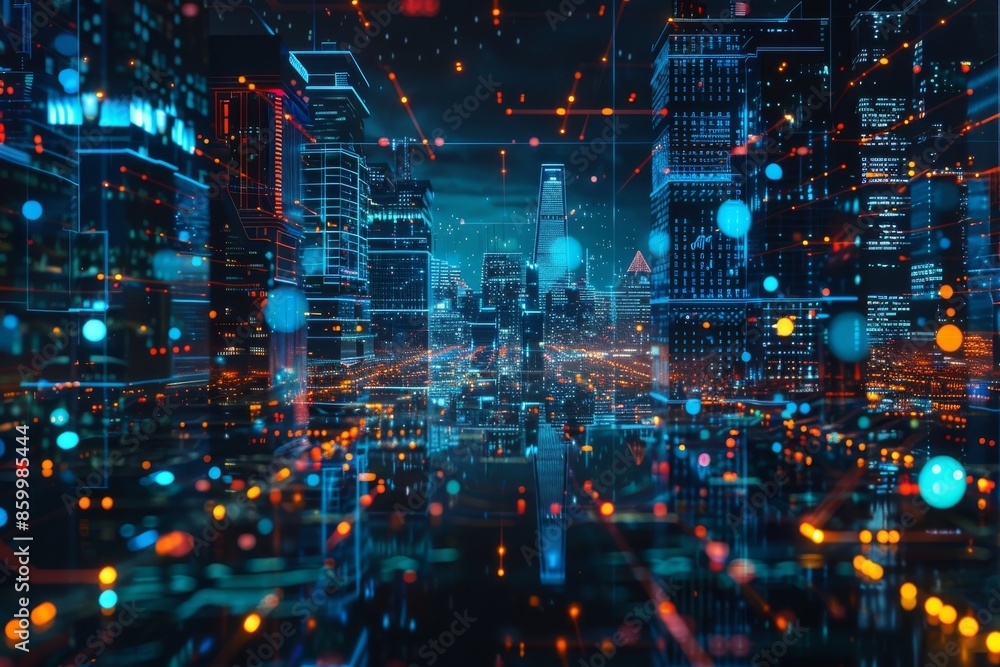 Fototapeta premium Digital Cityscape: A Futuristic Vision of Urban Life