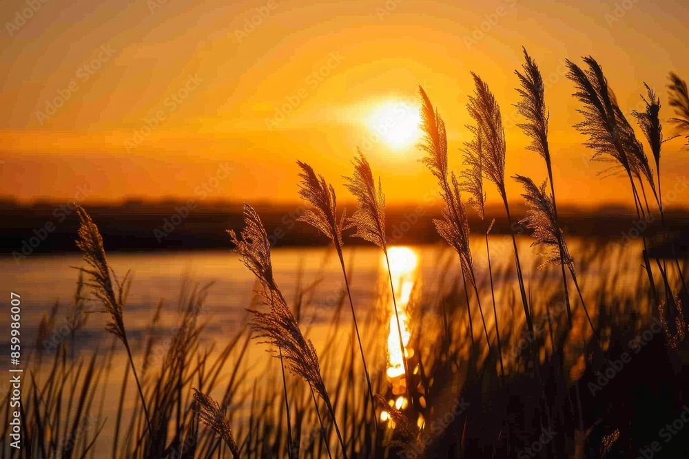 Golden Sunset Over a Still River Golden Sunset Over a Still River