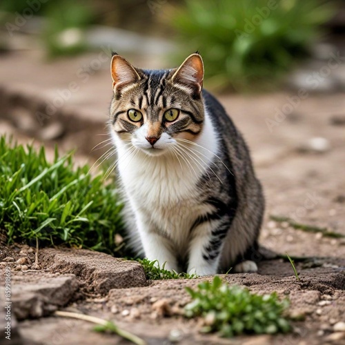 Wallpaper Mural cat on the grass Torontodigital.ca