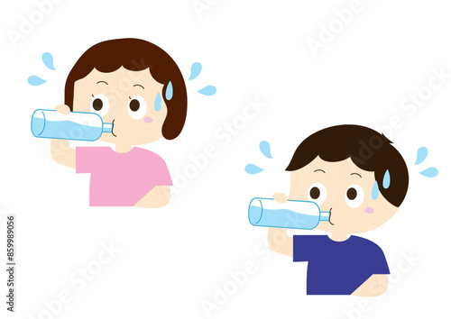 水分補給をする子供のセット