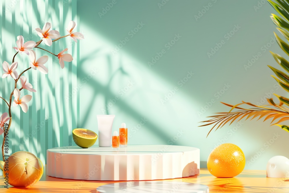 3D render minimal summer background with an empty 3D render minimal summer background with an empty