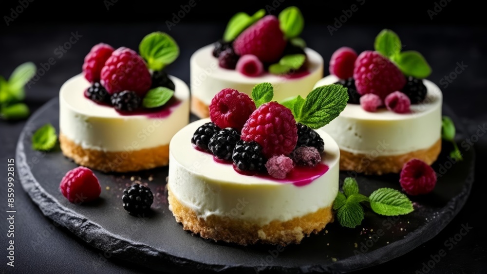 Deliciously tempting raspberry and blackberry cheesecakes Deliciously tempting raspberry and blackberry cheesecakes
