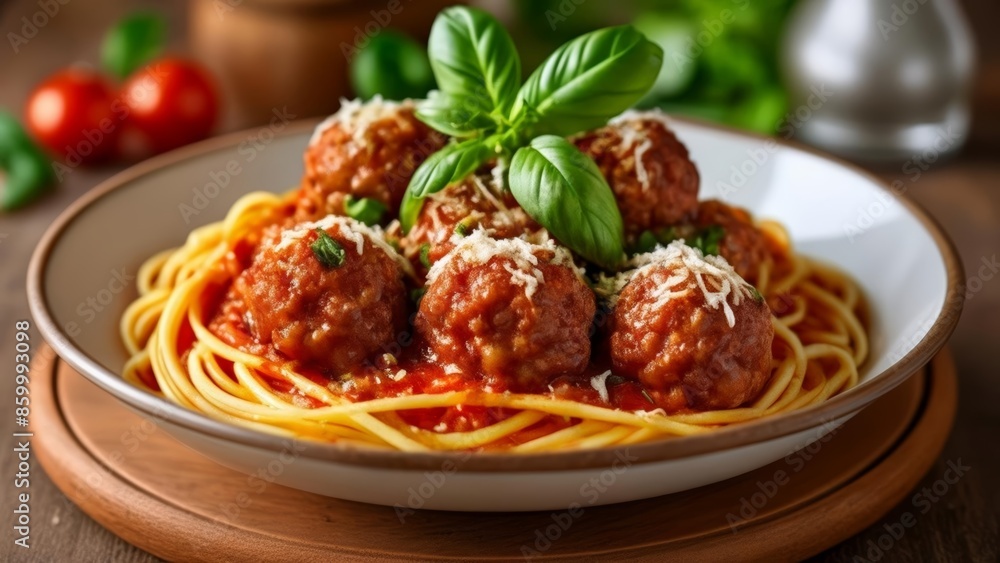 Delicious meatballs and spaghetti ready to be savored Delicious meatballs and spaghetti ready to be savored