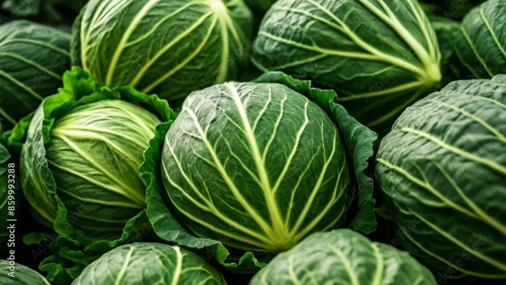 Fototapeta premium Fresh and vibrant green cabbage heads perfect for a healthy meal