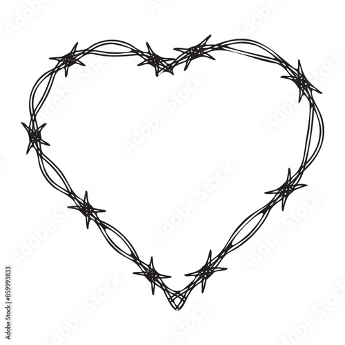 barbed wire heart shape. love frame with spike. vector illustration on transparent background.