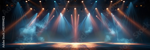a stage illuminated by dramatic spotlights