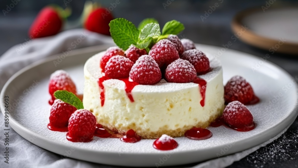 Deliciously decadent raspberry cheesecake ready to be savored Deliciously decadent raspberry cheesecake ready to be savored