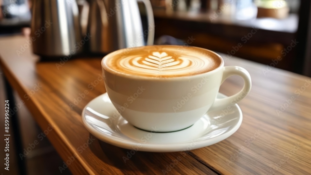 A moment of tranquility with a frothy coffee A moment of tranquility with a frothy coffee