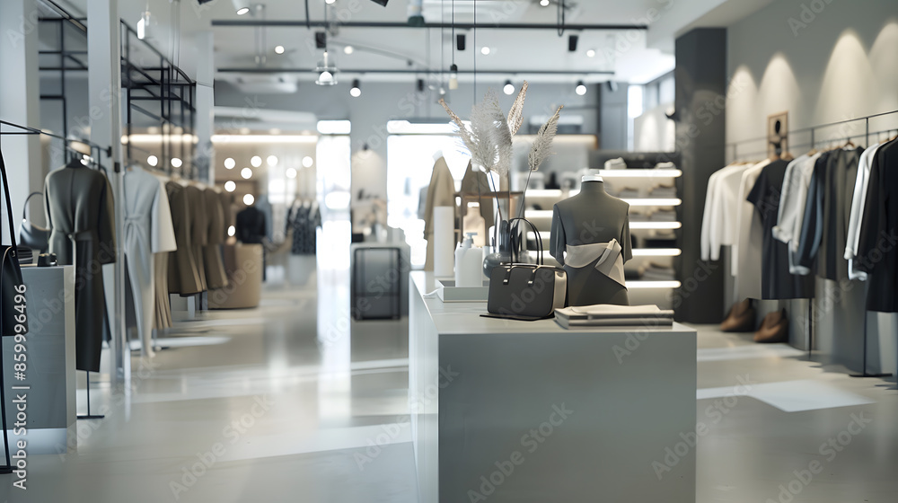 Interior of a modern concept store displaying fashion : Generative AI Interior of a modern concept store displaying fashion : Generative AI