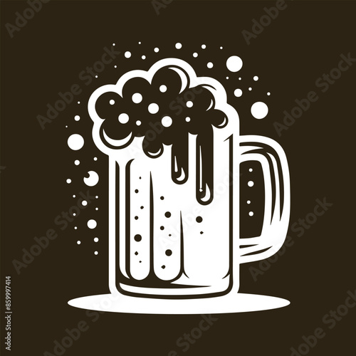 PrintBlack silhouette beer mug, Vector Illustration of a Traditional Beer Mug with Intricate Patterns and Foam photo