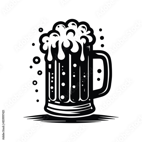 Stylized Black And White Beer Mug Graphic For Pub Or Bar Beverage Brew Icon Design