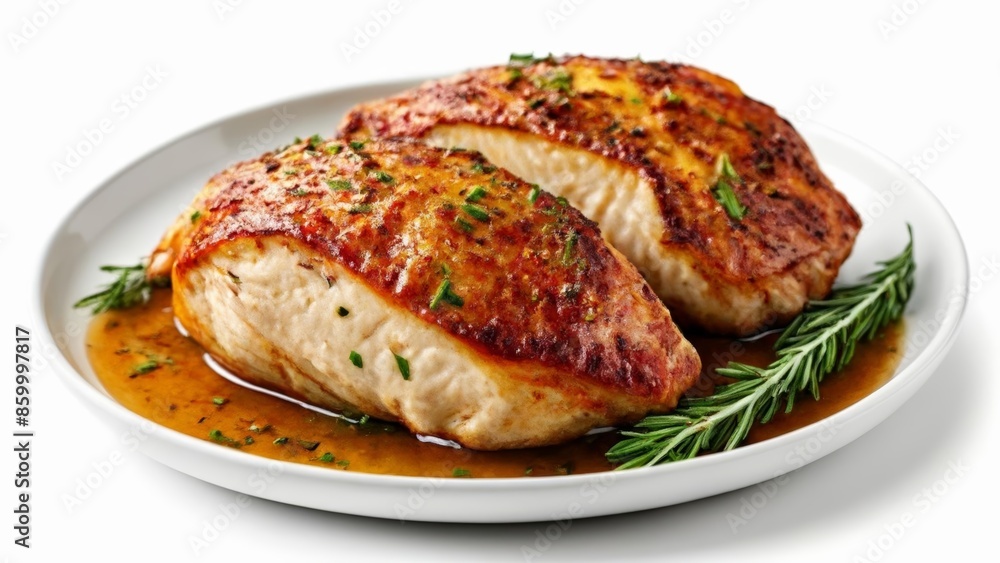 Deliciously grilled fish fillet with herbs and sauce Deliciously grilled fish fillet with herbs and sauce