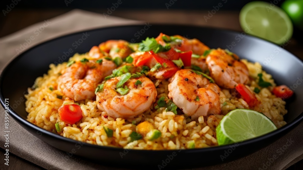Delicious shrimp stirfry with rice ready to be savored Delicious shrimp stirfry with rice ready to be savored