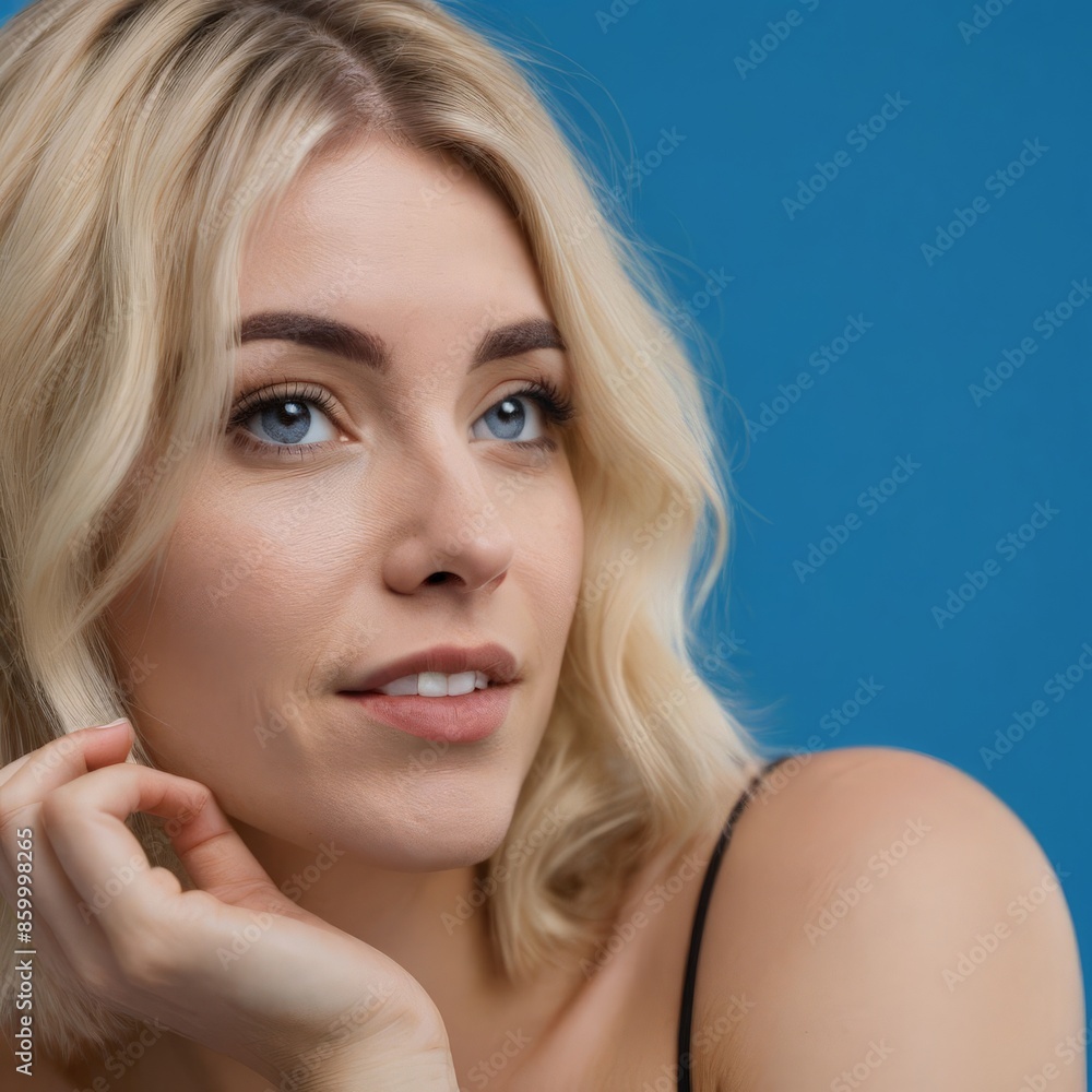 Portrait of a beautiful young blonde woman on a blue background. Portrait of a beautiful young blonde woman on a blue background.