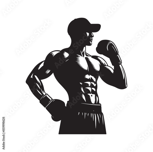 A boxer stand with pose silhouette illustration